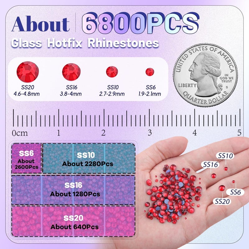 TINKRSTUFF 6800Pcs Hotfix Rhinestones for Clothing, Siam 2-5mm Mixed Sizes Iron On Flatback Glass Gems, Bedazzling Crystals Rhinestones for Crafting Hats Shoes Fabric Decor Nail Art - Image 2
